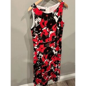 NINE West Dress Black Red White Floral Sleeveless Fit & Flare 6 - Women | Color: